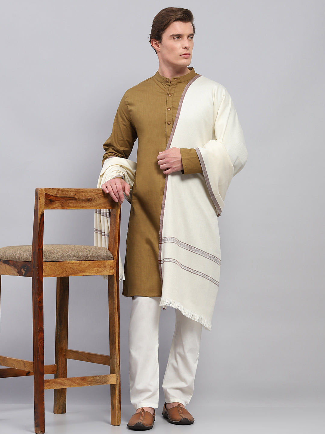 Men Cream Solid Lohi Shawl