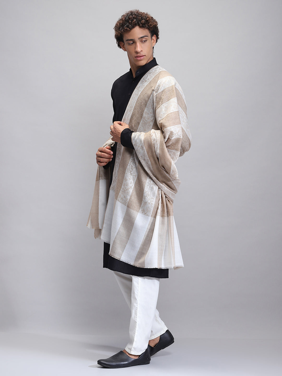 Men Beige Self Design Lohi Shawl
