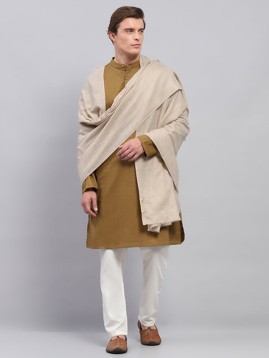 Men Beige Solid Lohi Shawl - Main Image