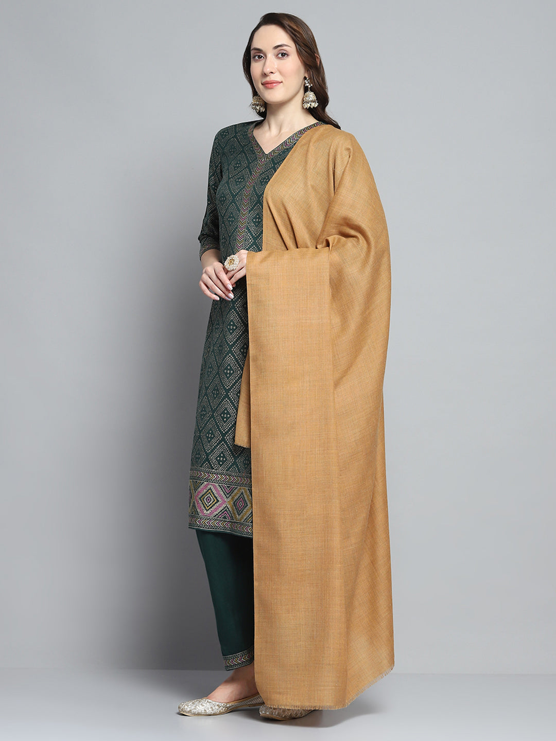 Women Khaki Solid Shawl