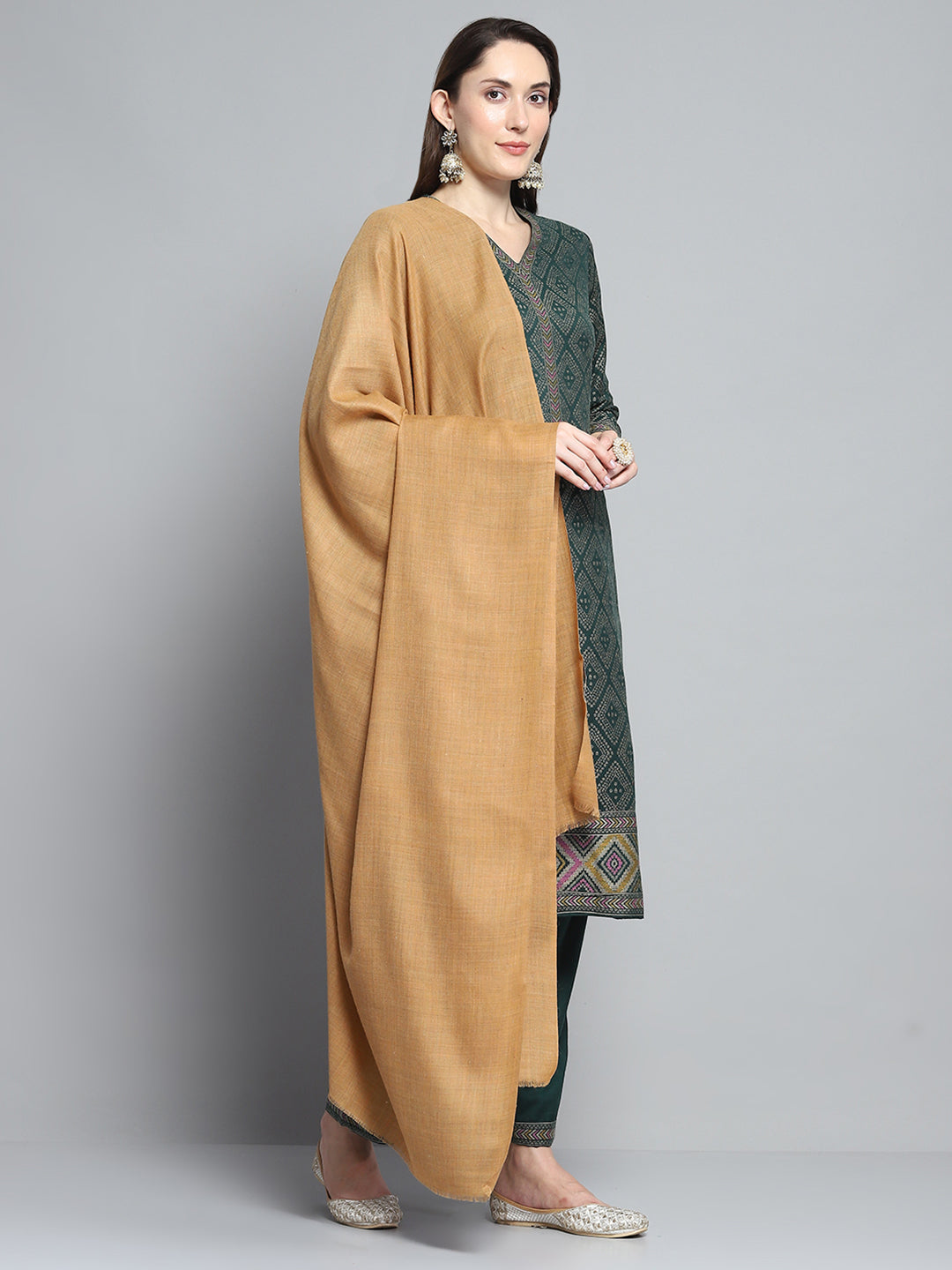 Women Khaki Solid Shawl