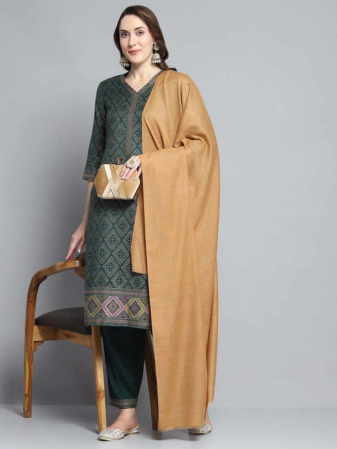 Women Khaki Solid Shawl