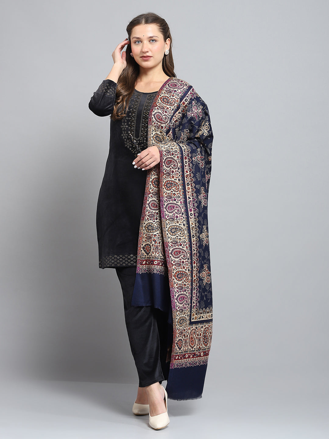 Women Multicolor Self Design Shawl