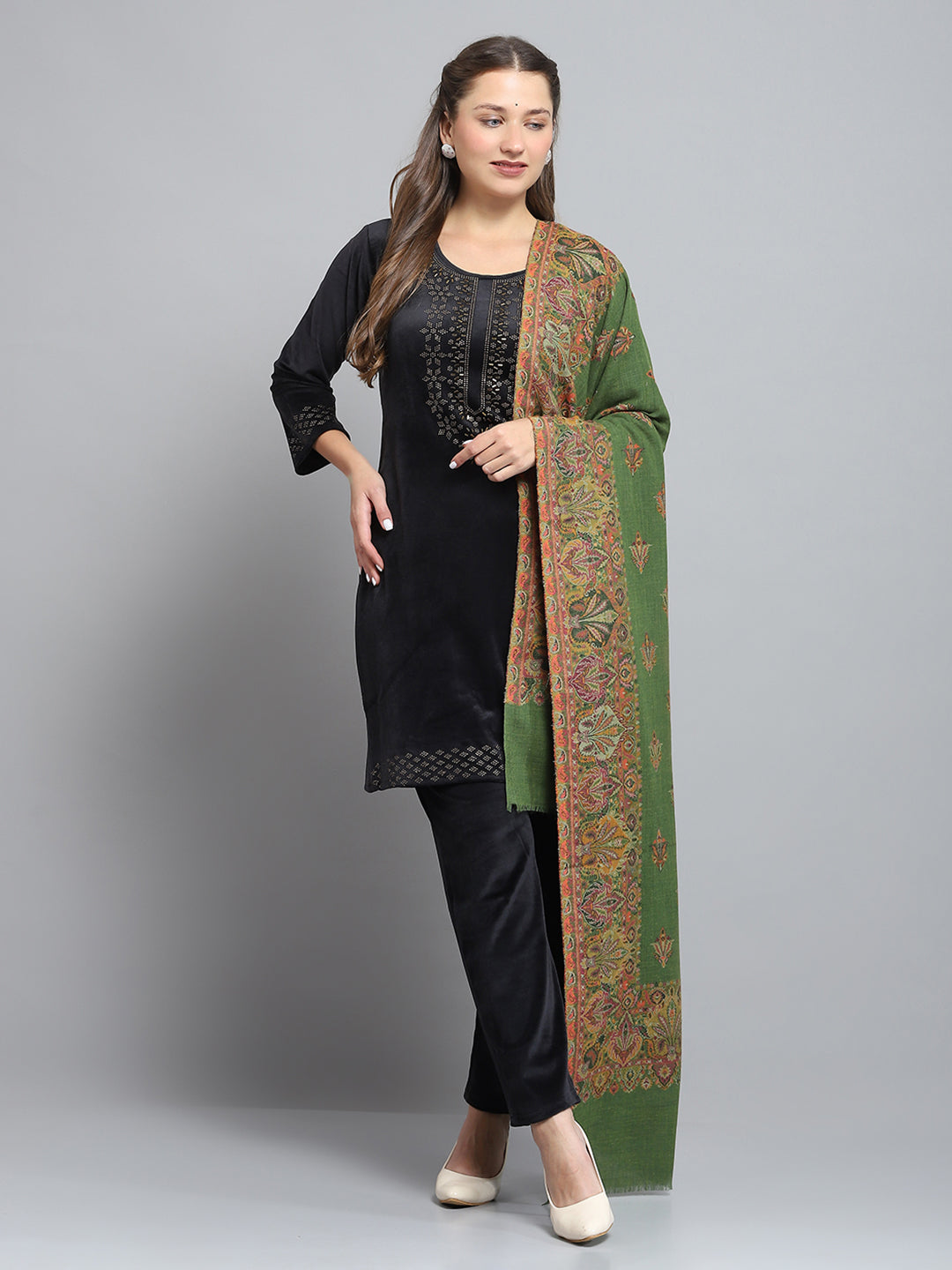 Women Green Self Design Shawl