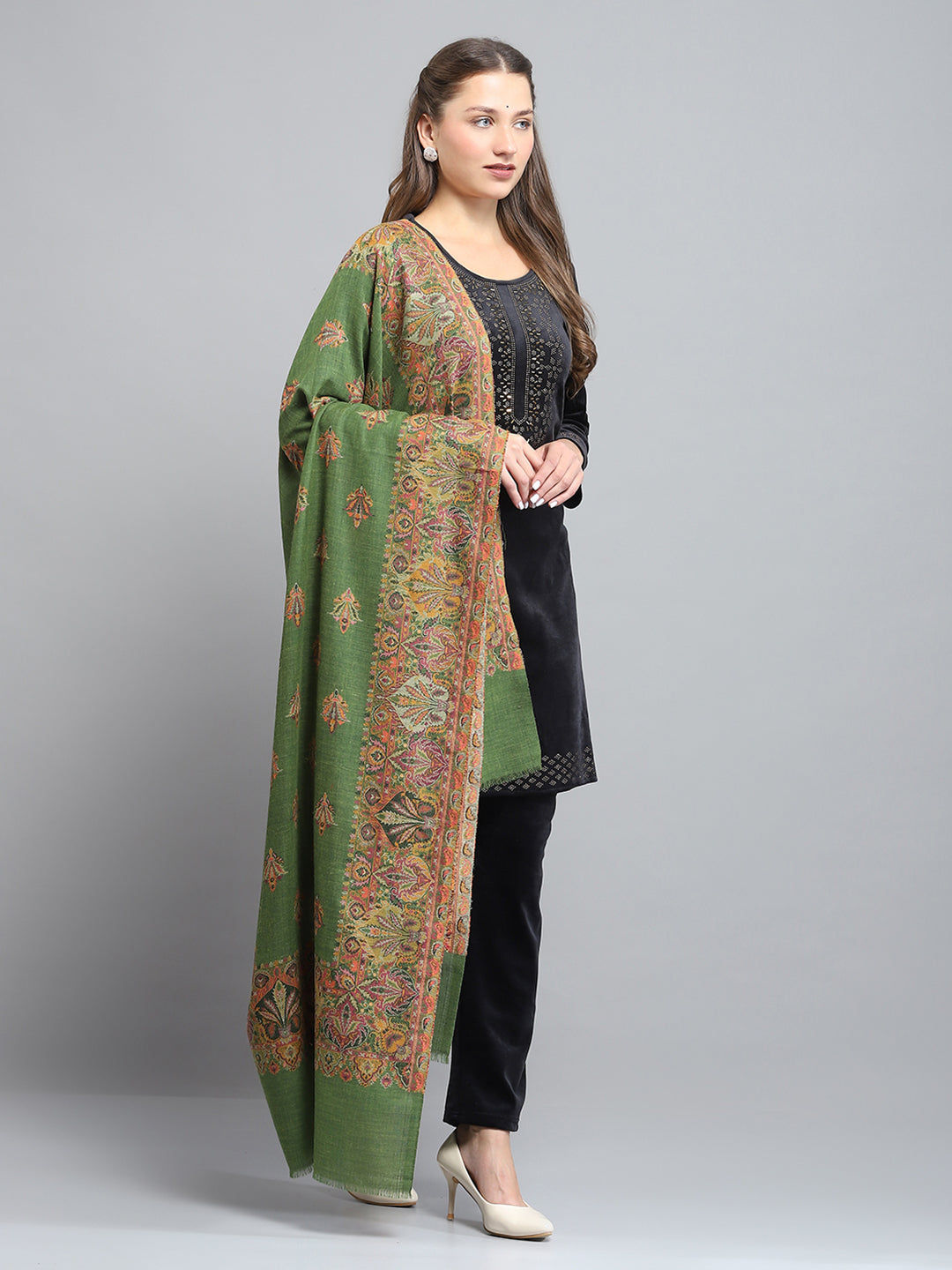 Women Green Self Design Shawl