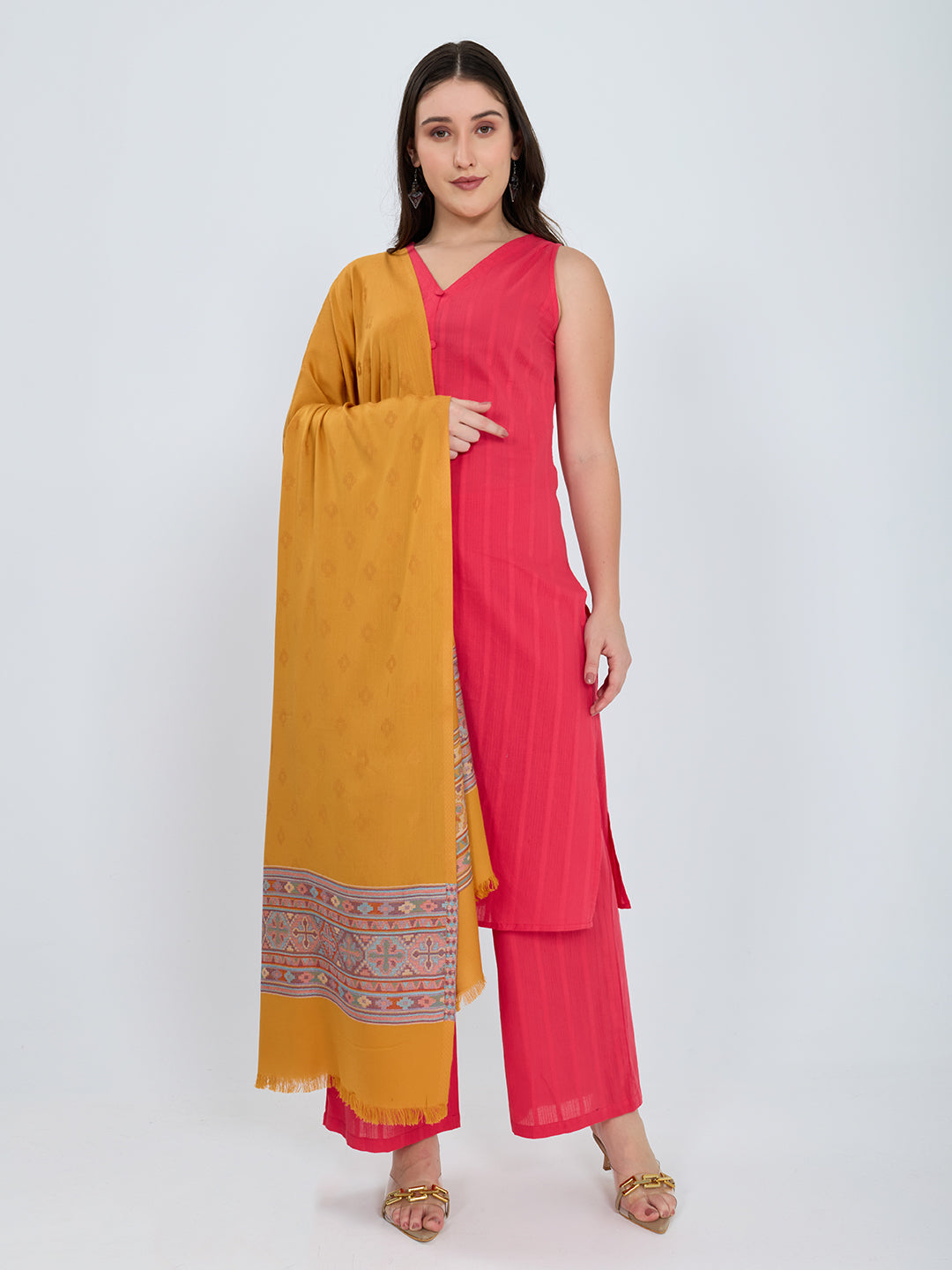 Women Mustard Solid Modal Shawl