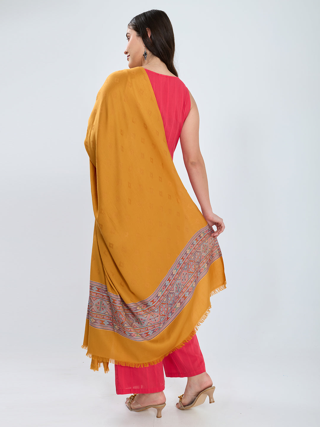 Women Mustard Solid Modal Shawl