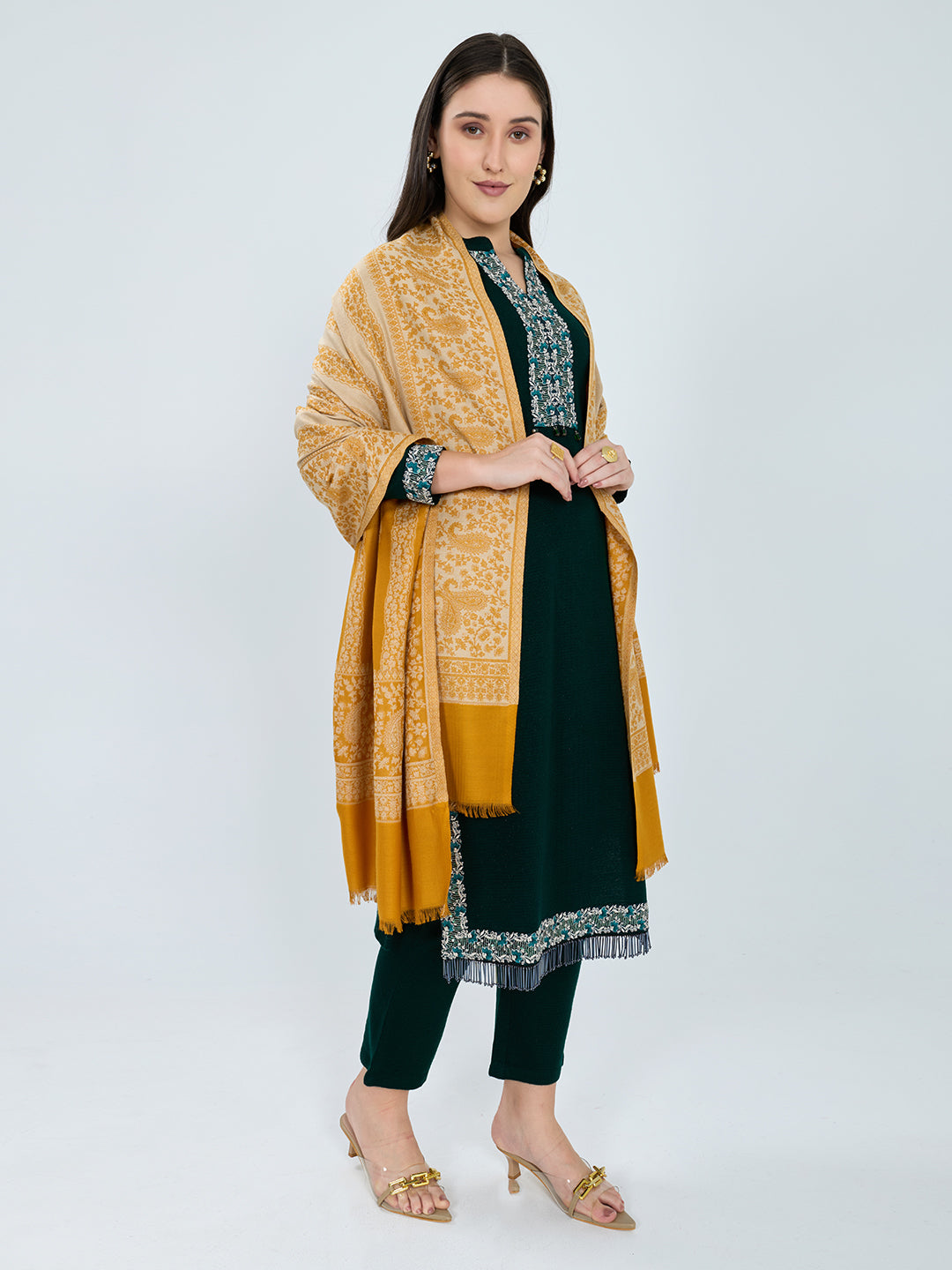 Women Mustard Paisley Print Polyester Shawl
