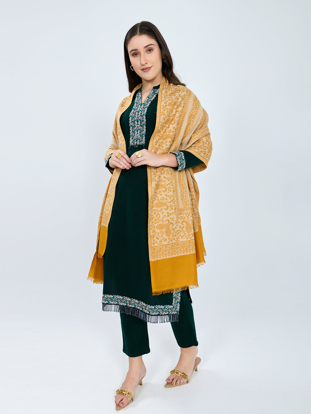 Women Mustard Paisley Print Polyester Shawl