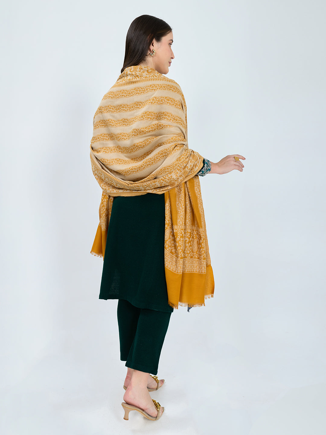 Women Mustard Paisley Print Polyester Shawl