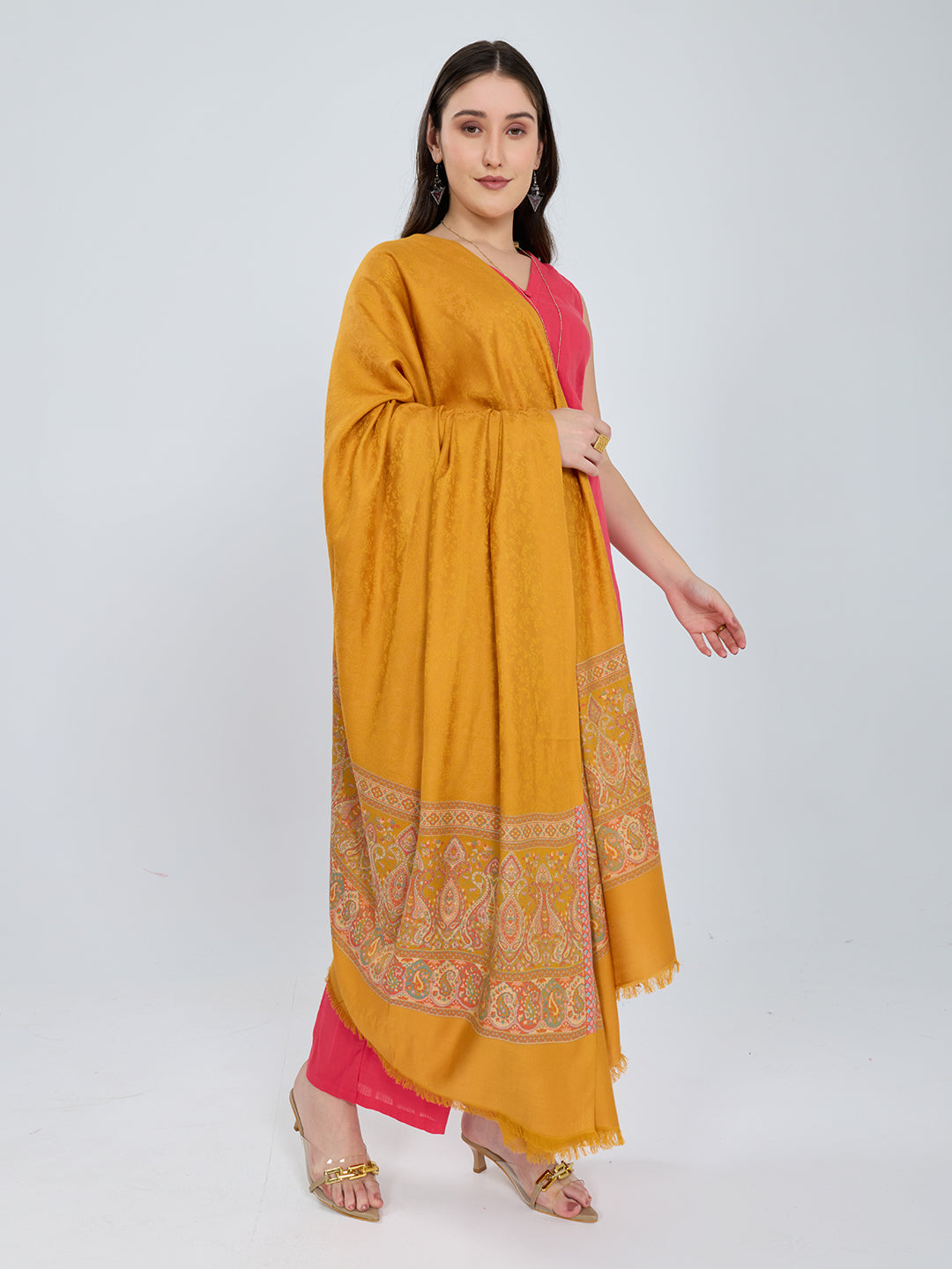 Women Mustard Solid Modal Shawl