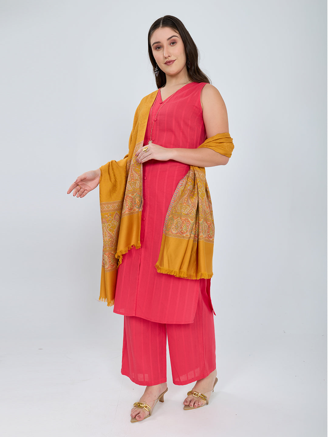 Women Mustard Solid Modal Shawl