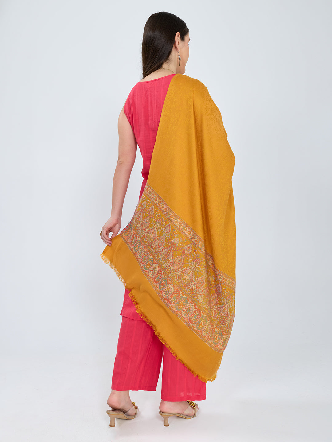 Women Mustard Solid Modal Shawl