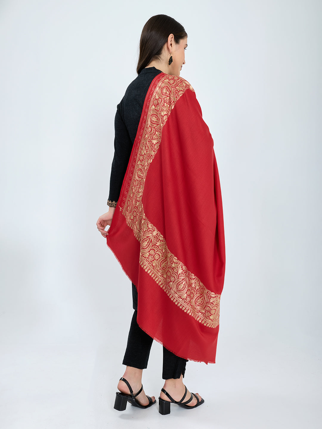 Women Red Traditional Motifs Polyester Acrylic Shawl