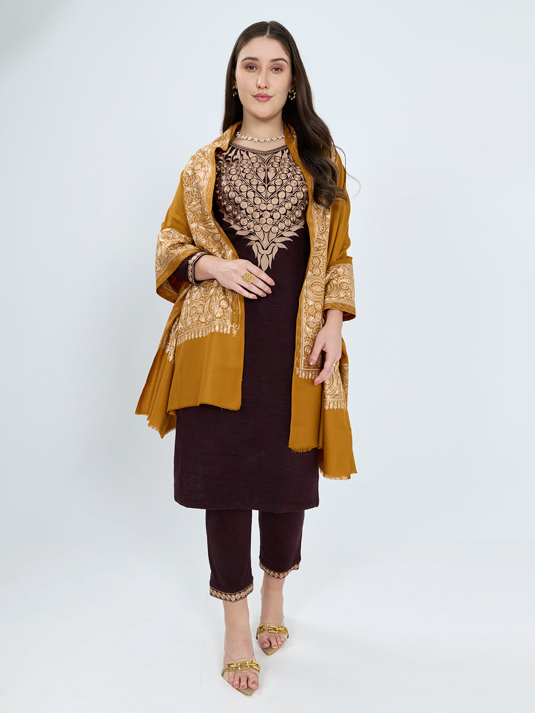 Women Mustard Traditional Motifs Polyester Acrylic Shawl
