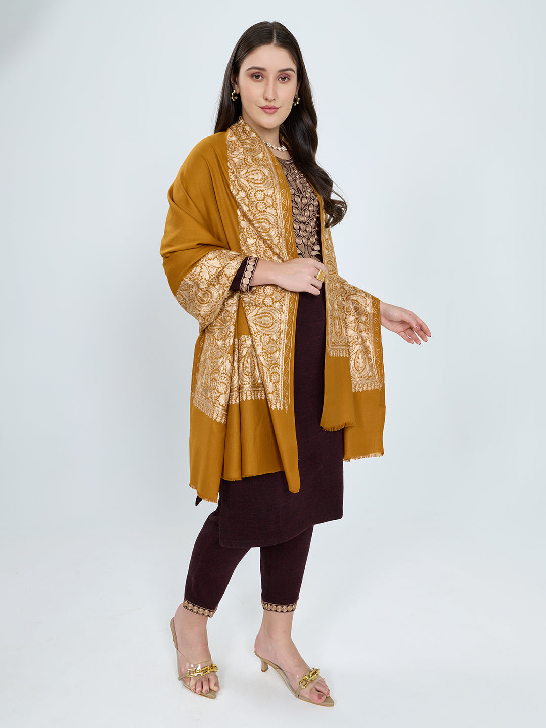 Women Mustard Traditional Motifs Polyester Acrylic Shawl