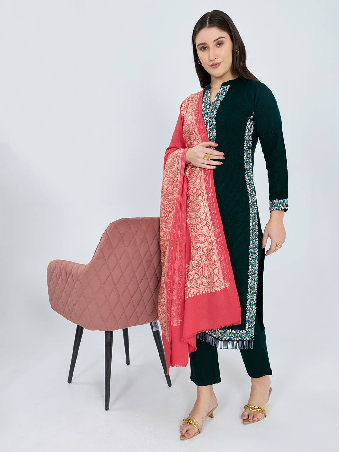 Women Red Traditional Motifs Polyester Acrylic Shawl