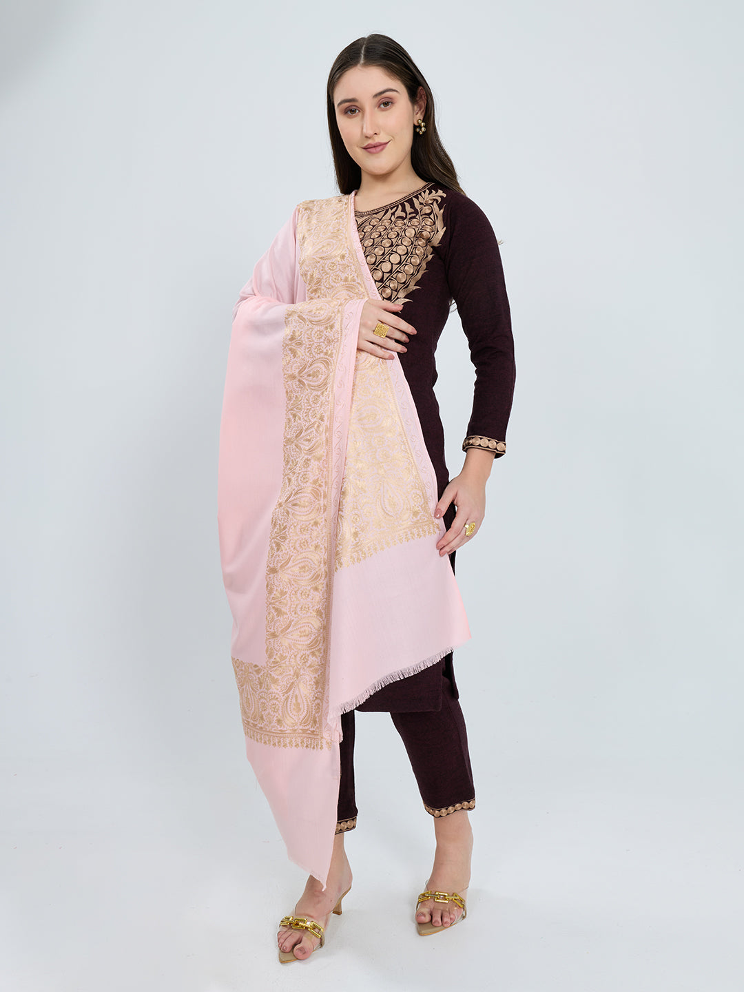Women Pink Traditional Motifs Polyester Acrylic Shawl