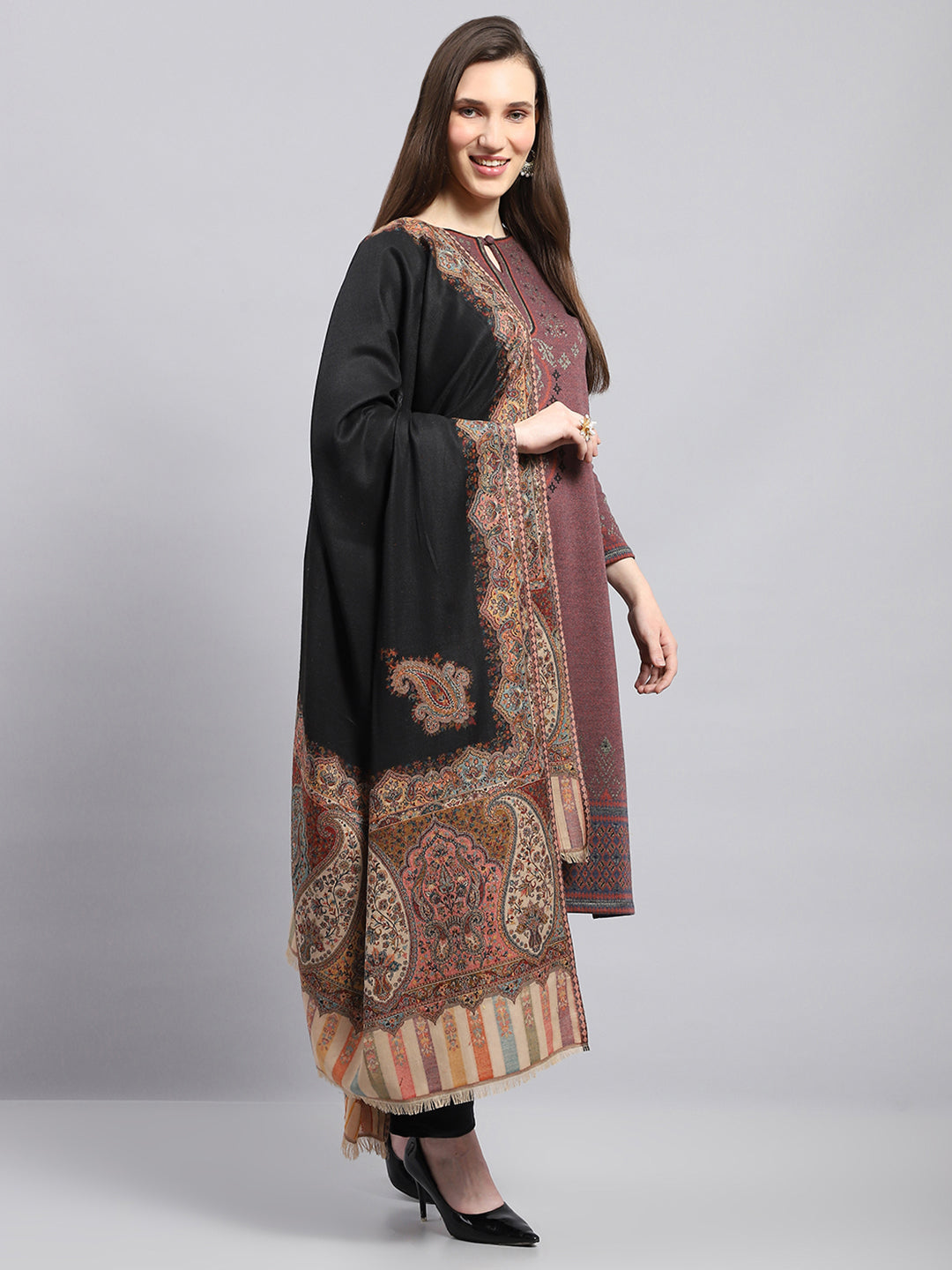 Women Multicolor Self Design Shawl