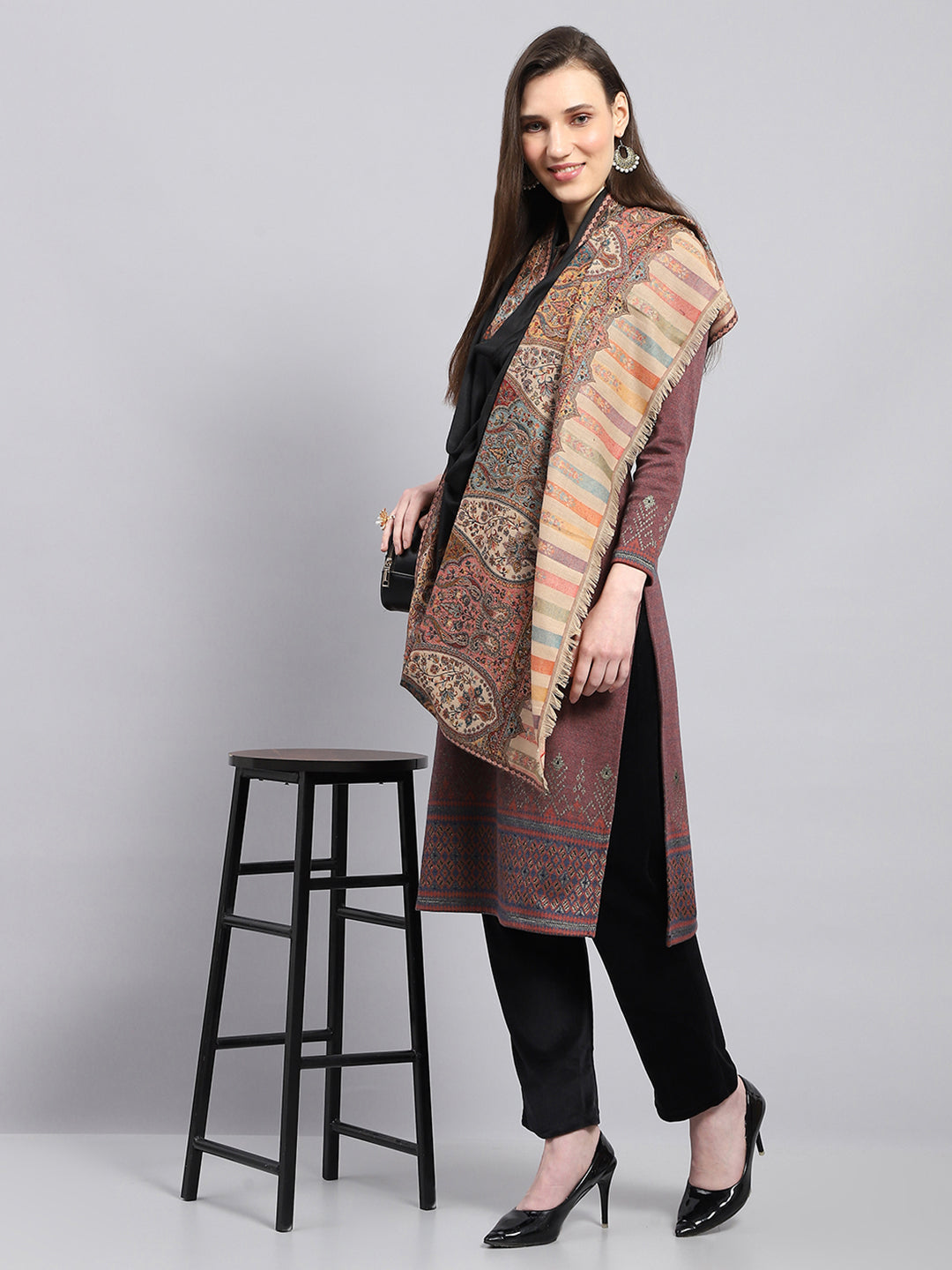 Women Multicolor Self Design Shawl