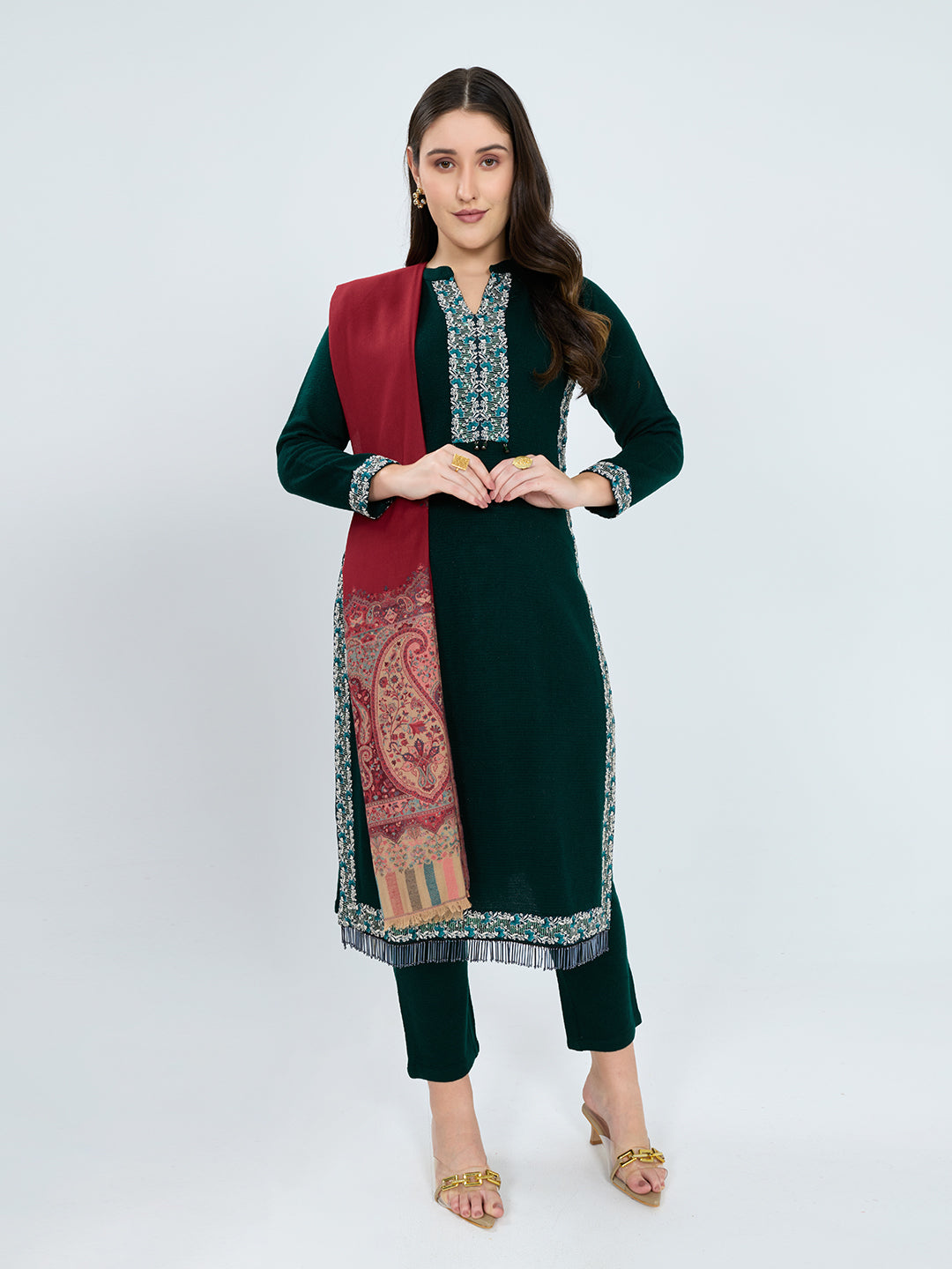 Women Maroon Paisley Print Polyester Shawl