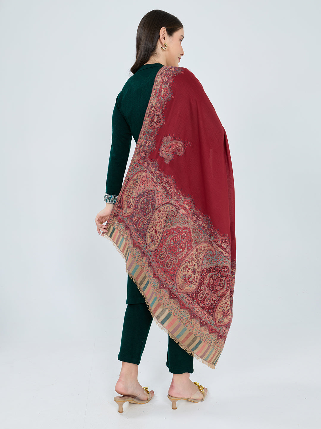 Women Maroon Paisley Print Polyester Shawl