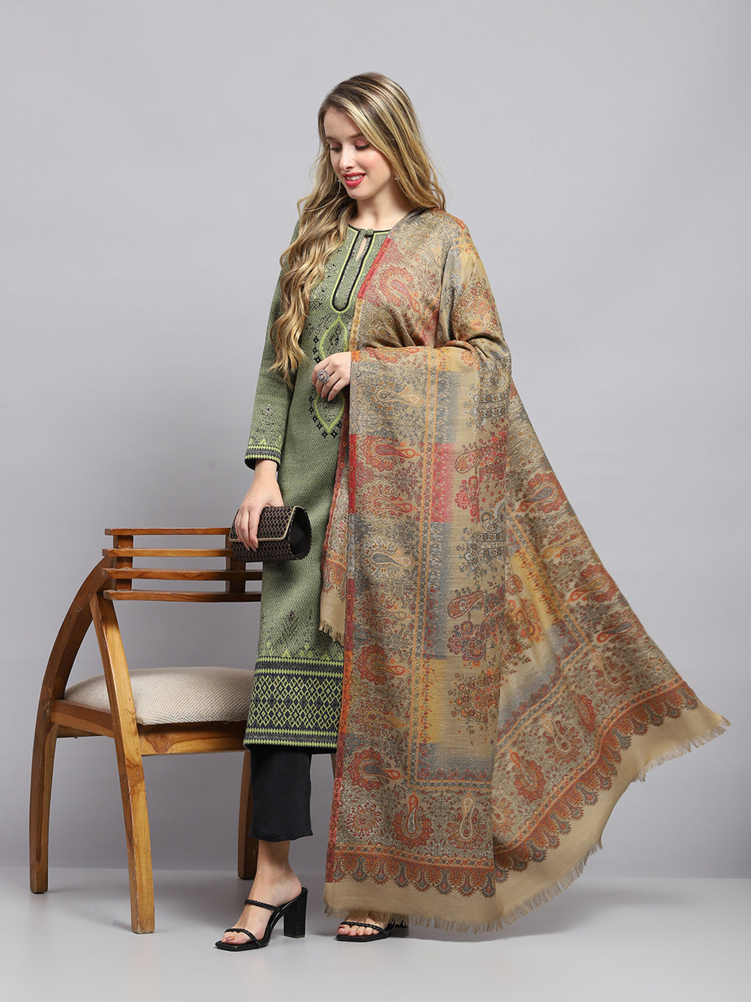 Women Beige Self Design Shawl