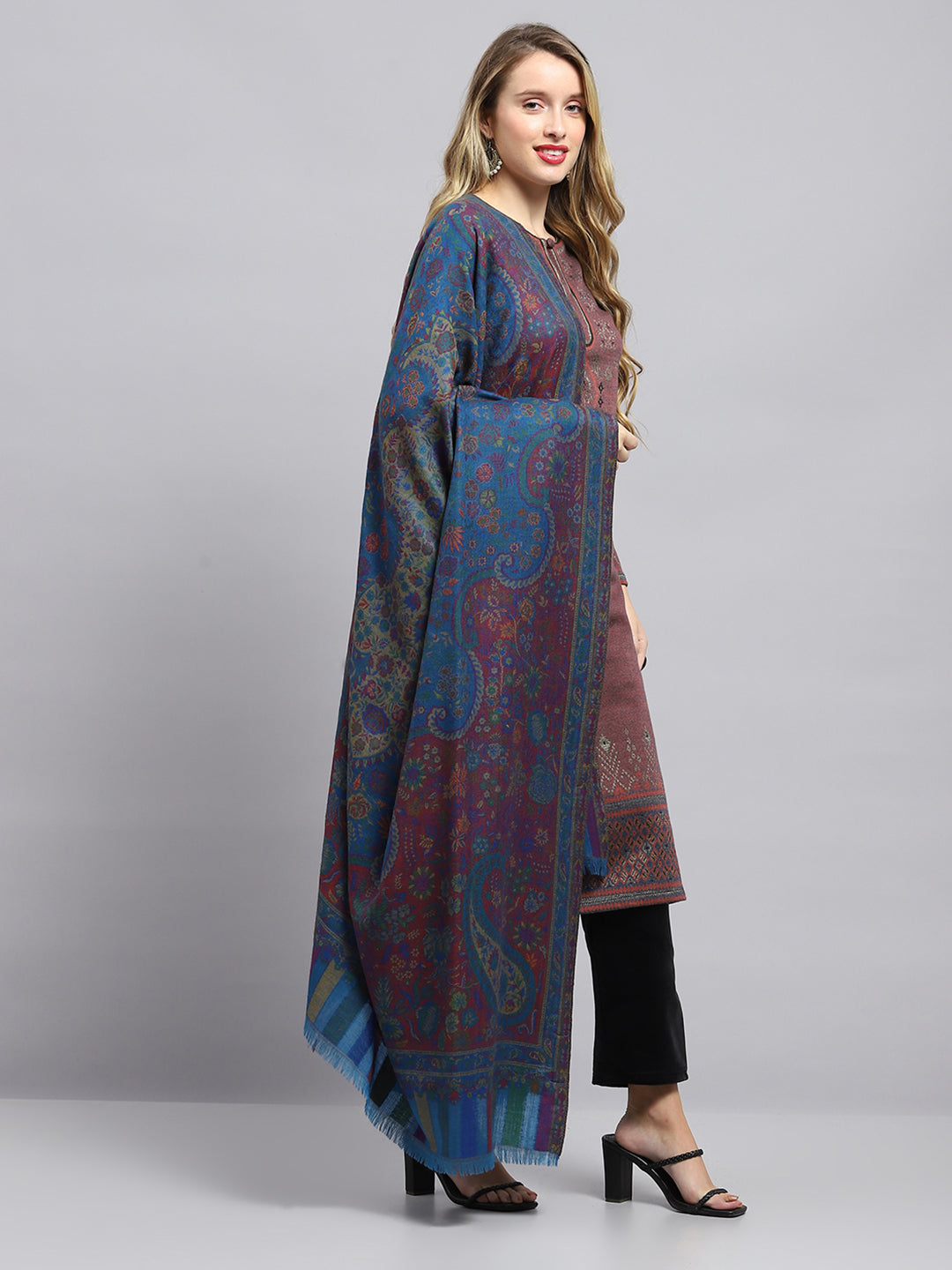 Women Blue Self Design Shawl