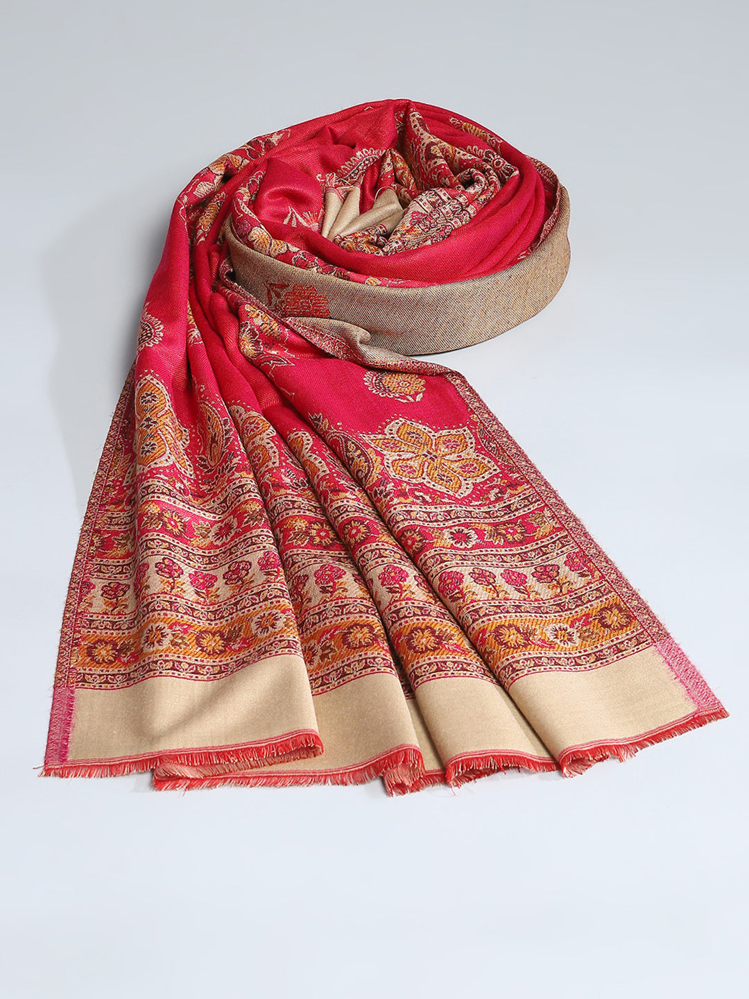 Women Red Self Design Shawl