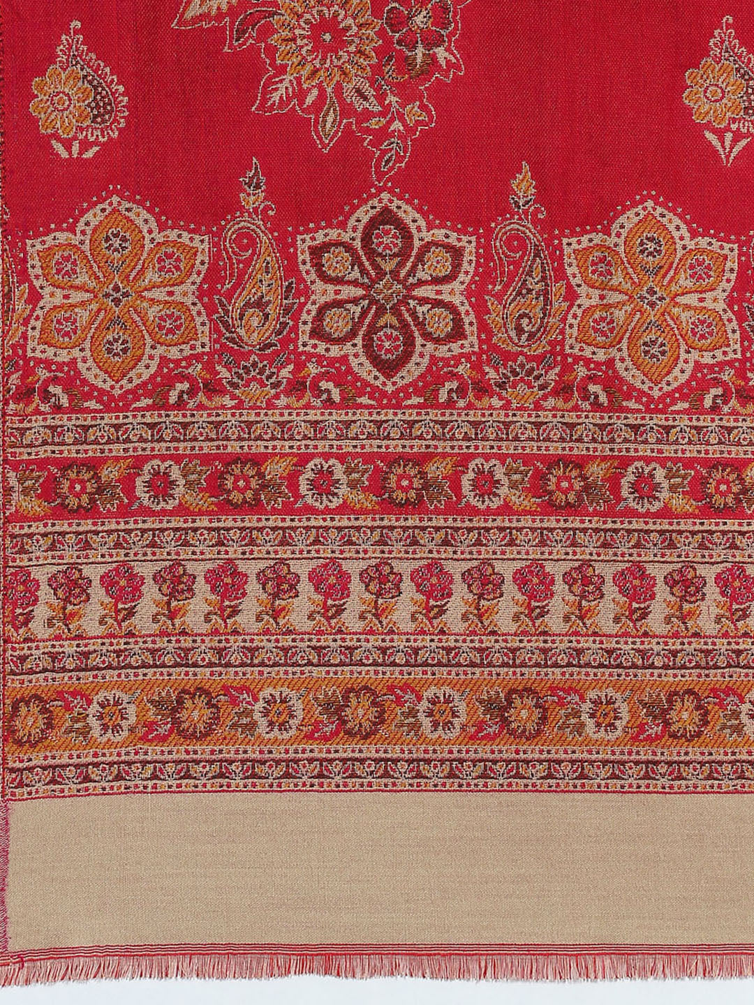 Women Red Self Design Shawl