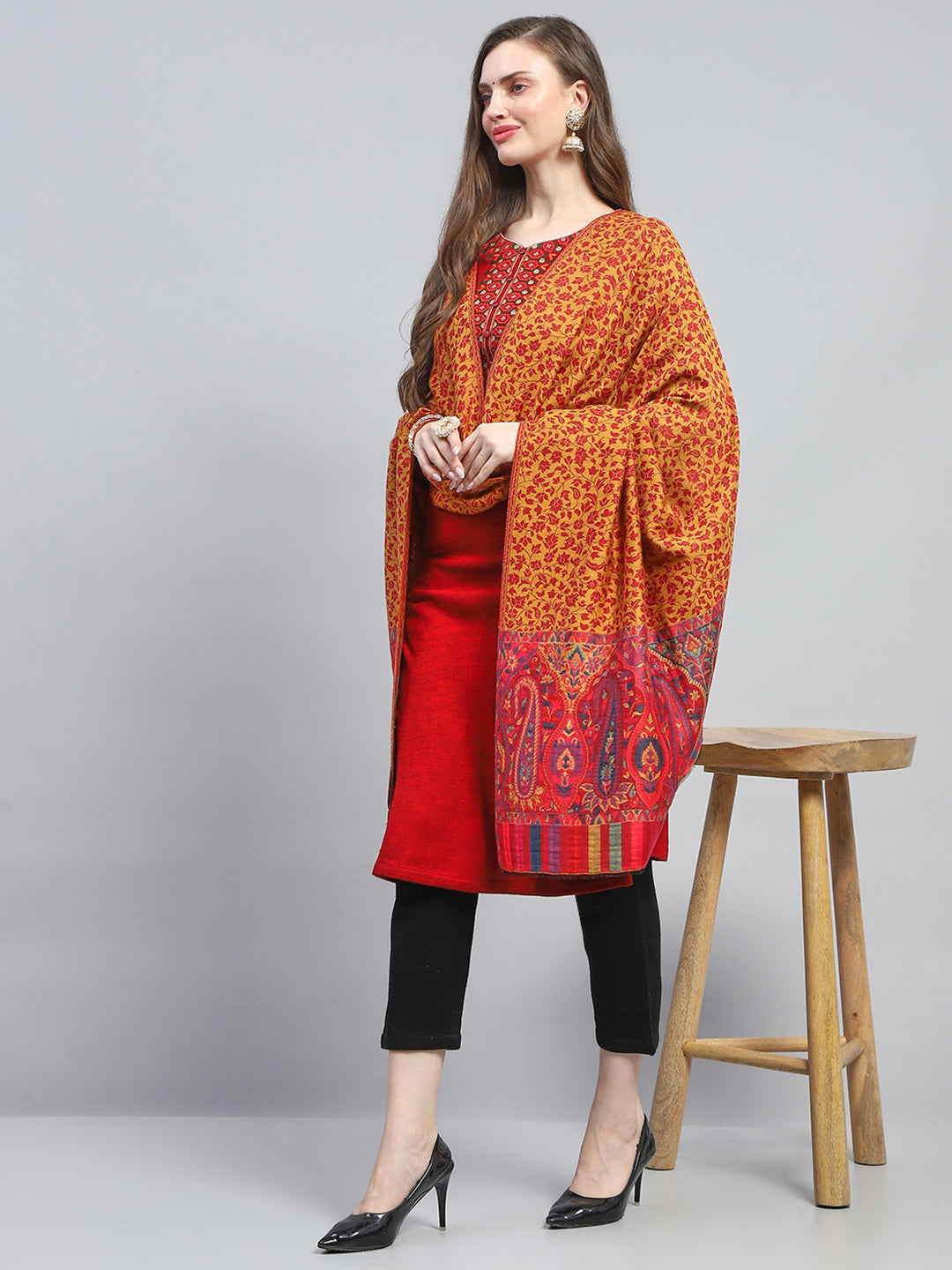 Women Multicolor Self Design Shawl