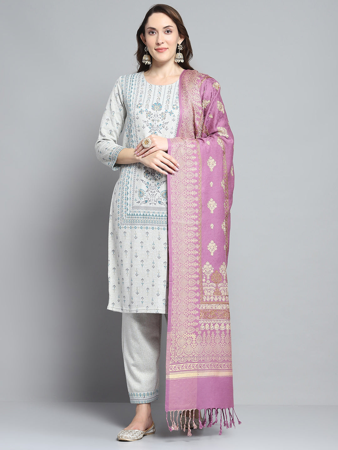 Women Purple Self Design Shawl