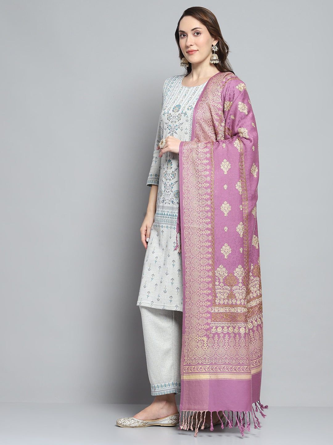 Women Purple Self Design Shawl