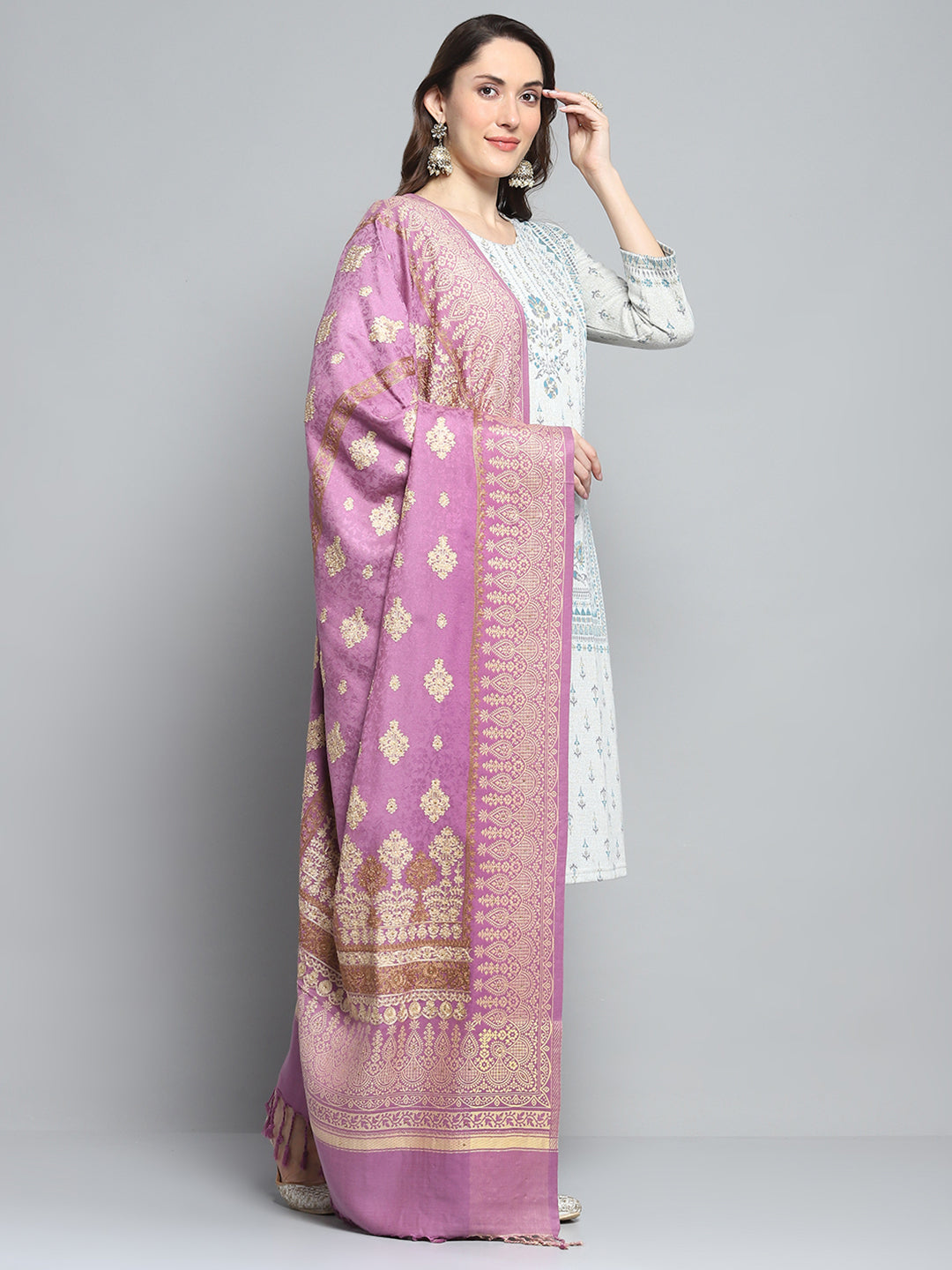 Women Purple Self Design Shawl