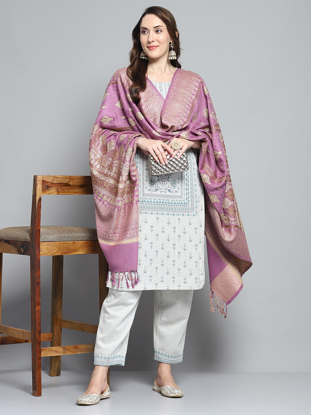 Women Purple Self Design Shawl