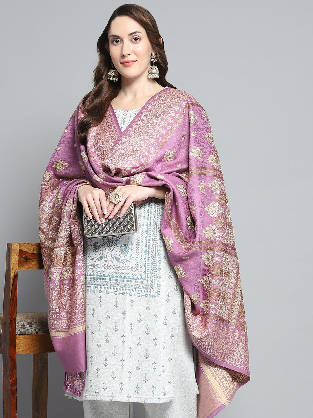 Women Purple Self Design Shawl