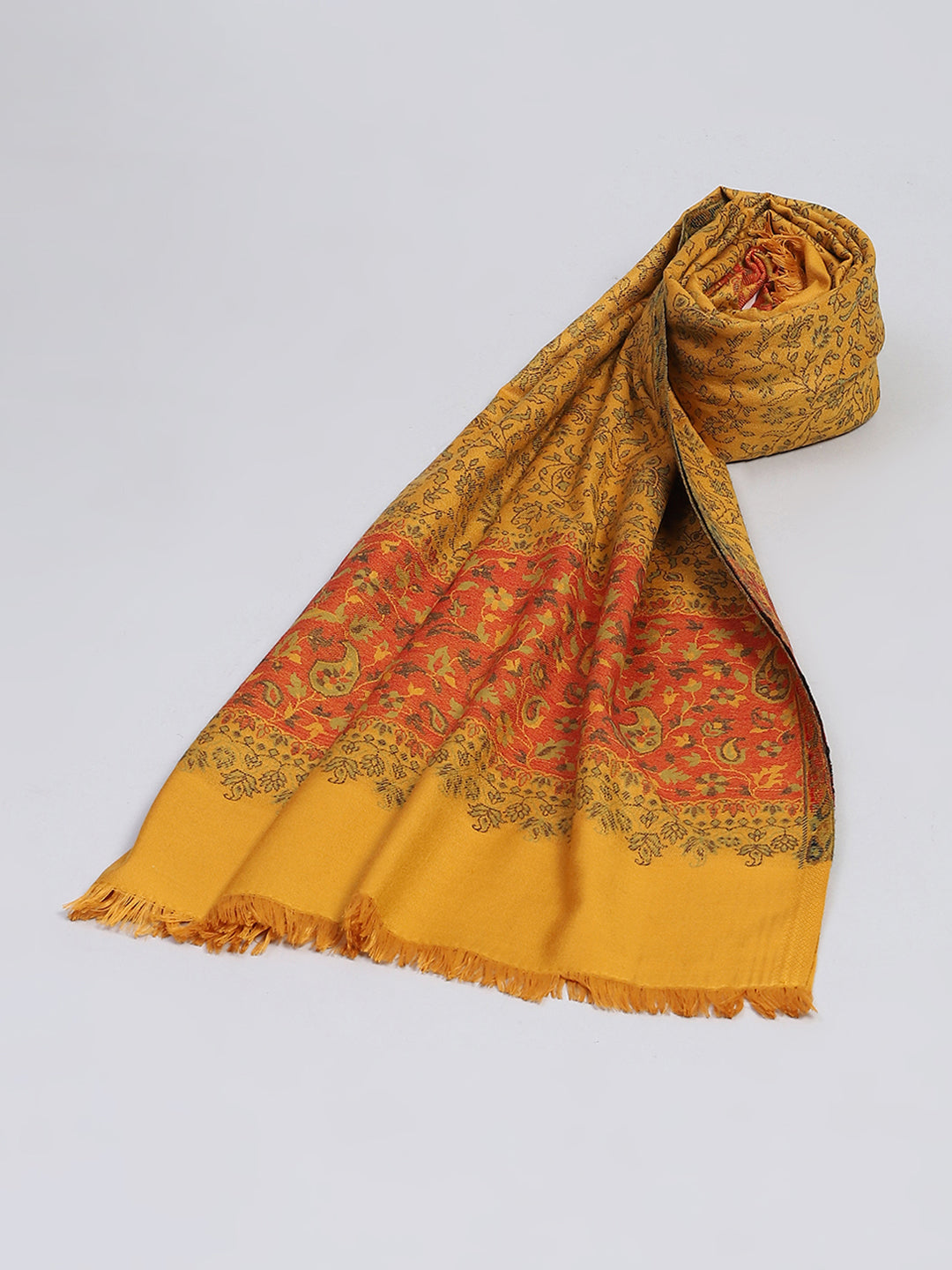 Women Mustard Self Design Shawl