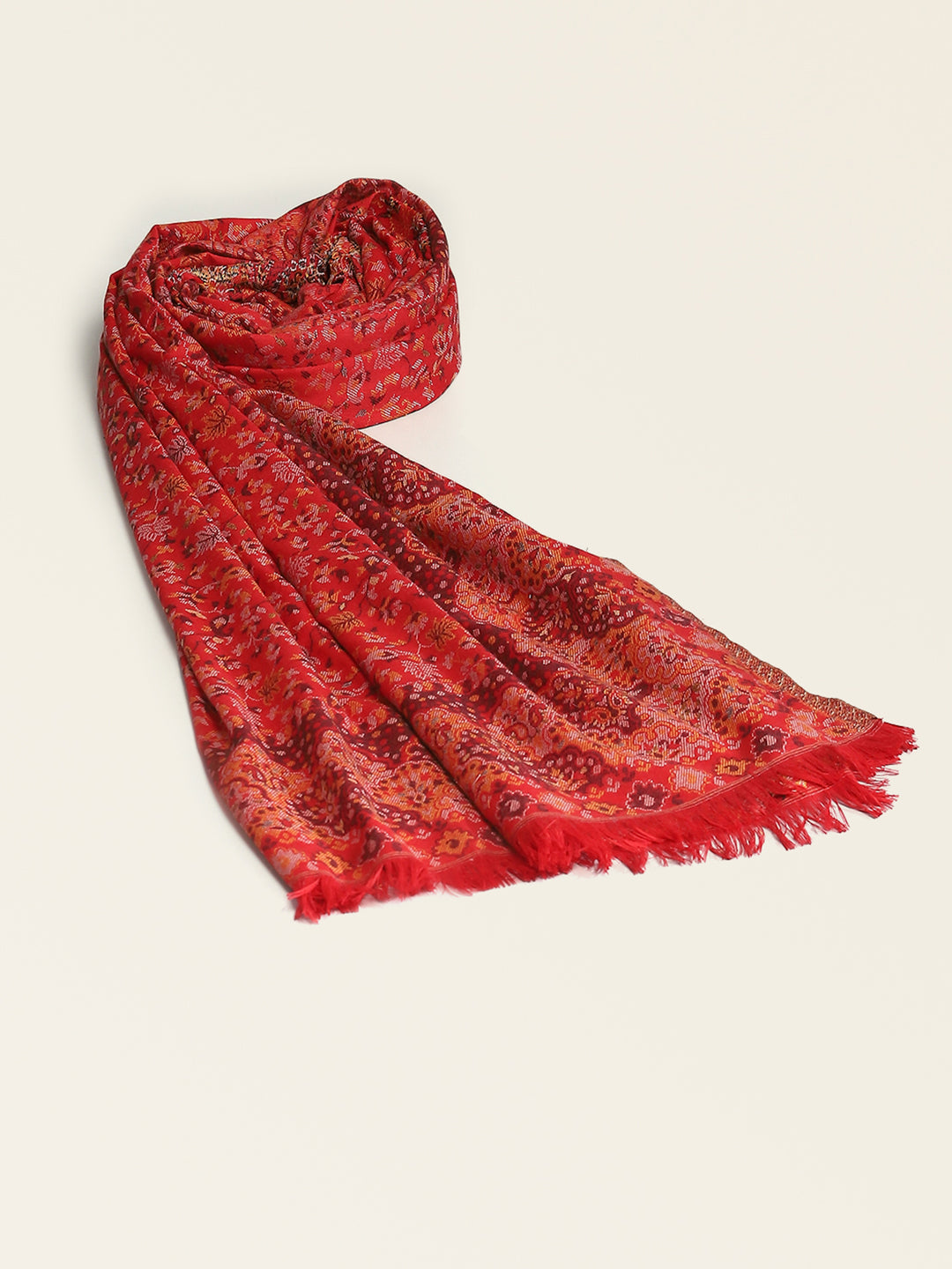 Women Red Self Design Shawl
