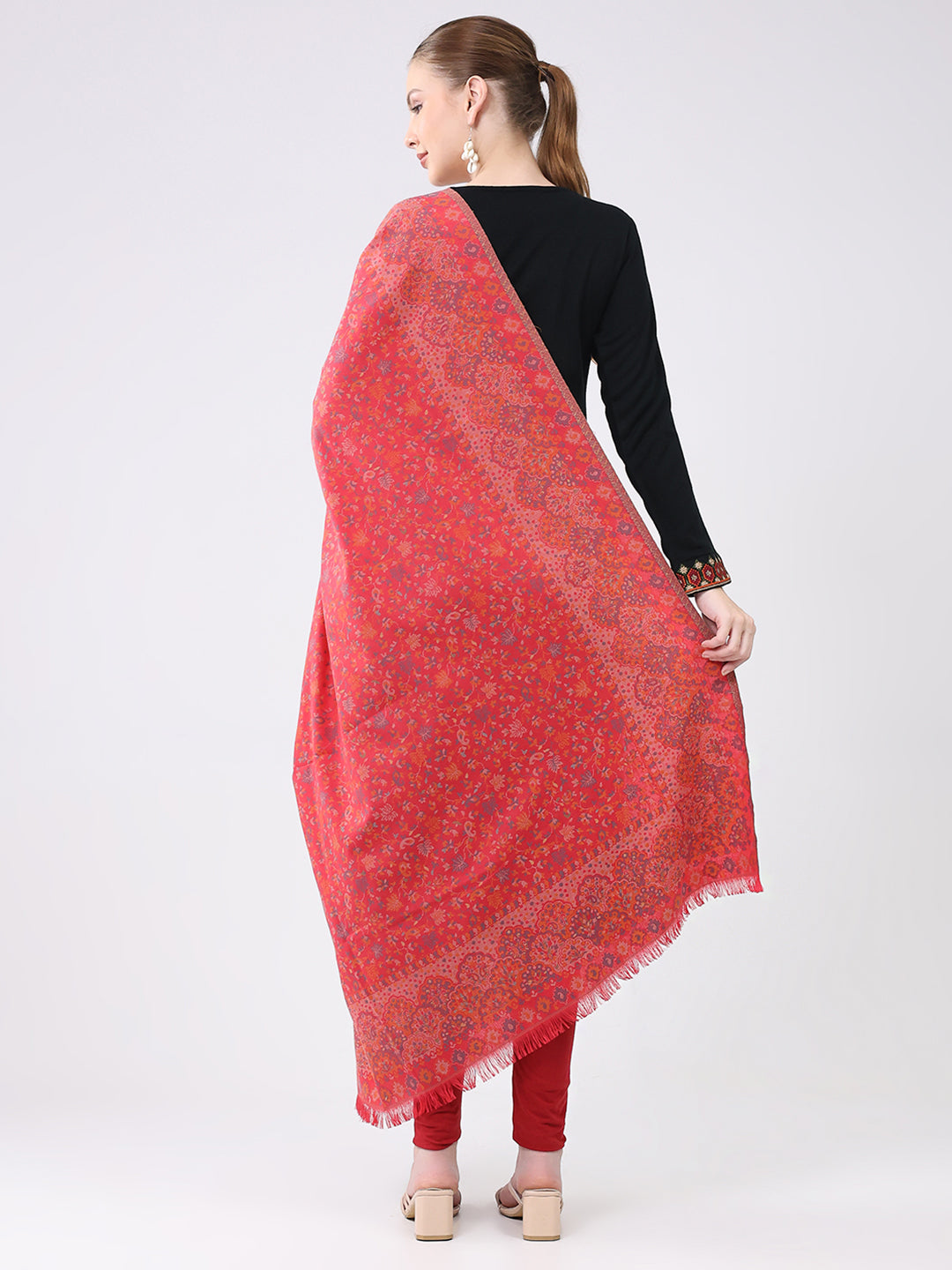 Women Pink Self Design Wool Shawl