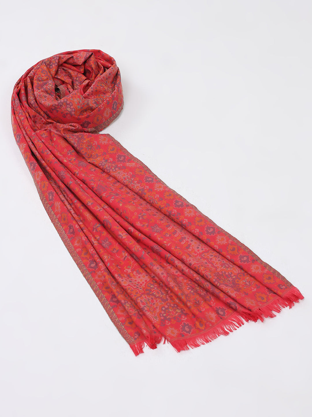 Women Pink Self Design Wool Shawl