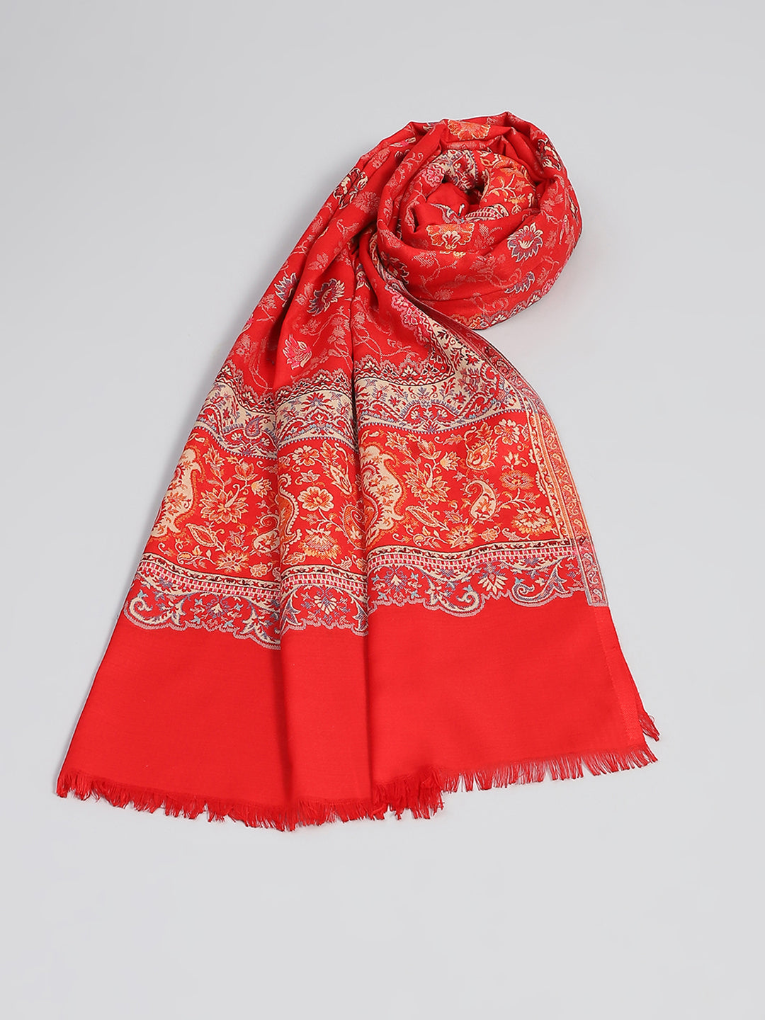 Women Red Self Design Shawl