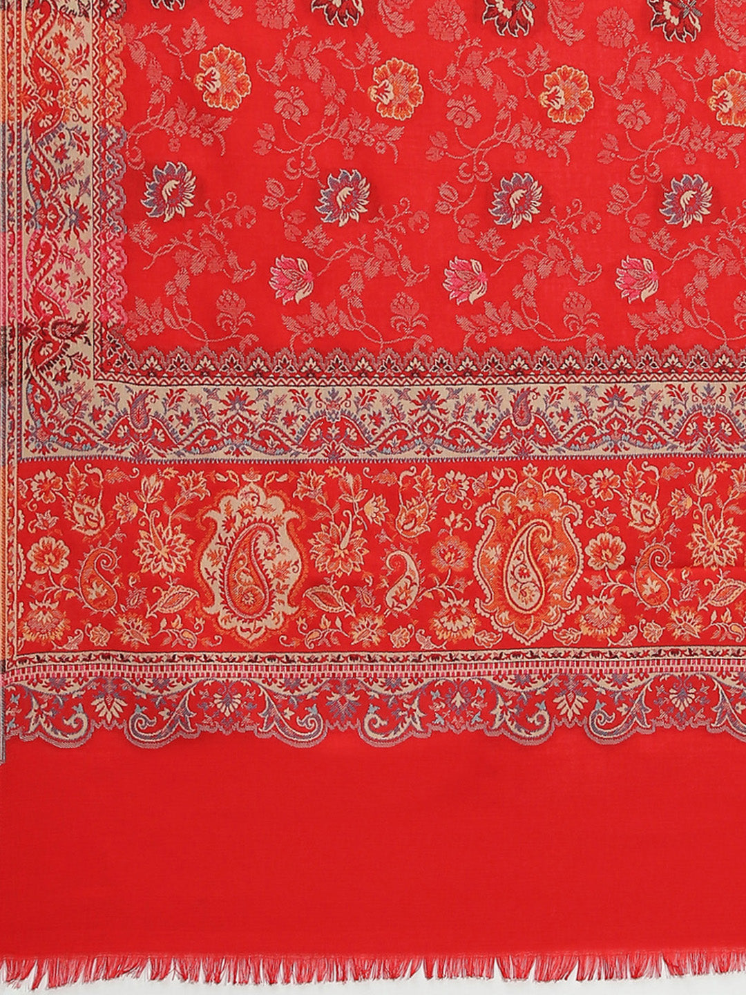 Women Red Self Design Shawl