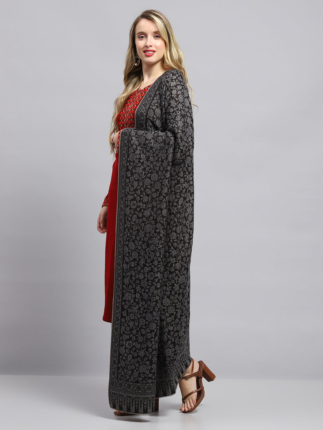 Women Black Self Design Shawl