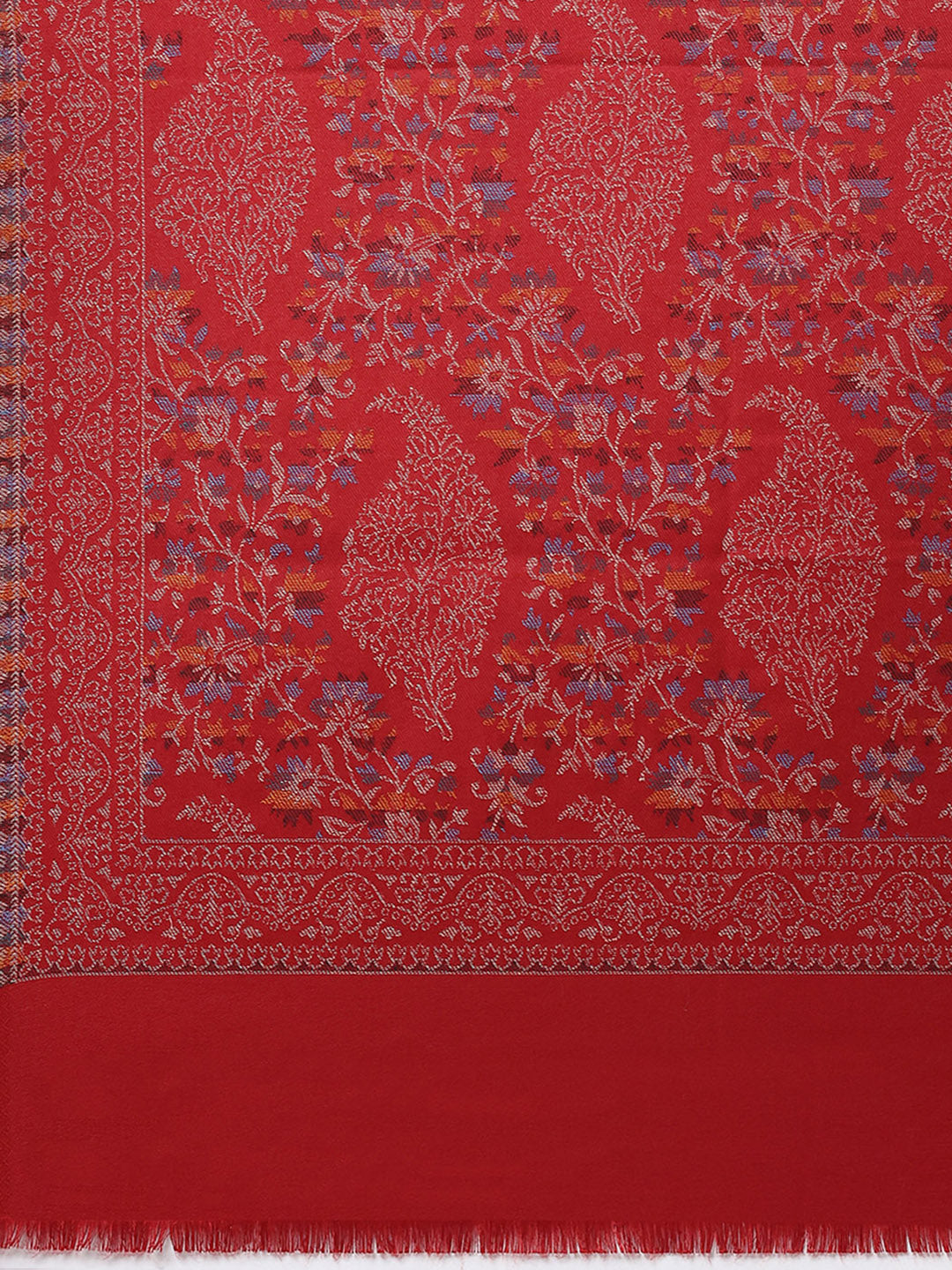 Women Maroon Self Design Wool Shawl