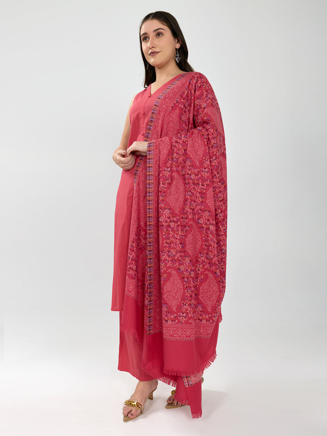 Women Pink Paisley Print Polyester Shawl