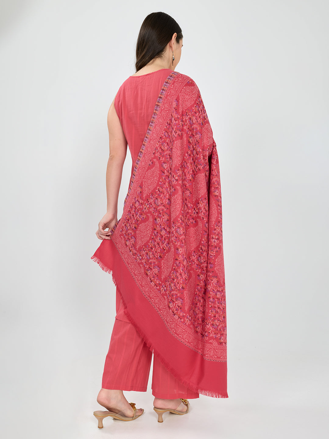 Women Pink Paisley Print Polyester Shawl