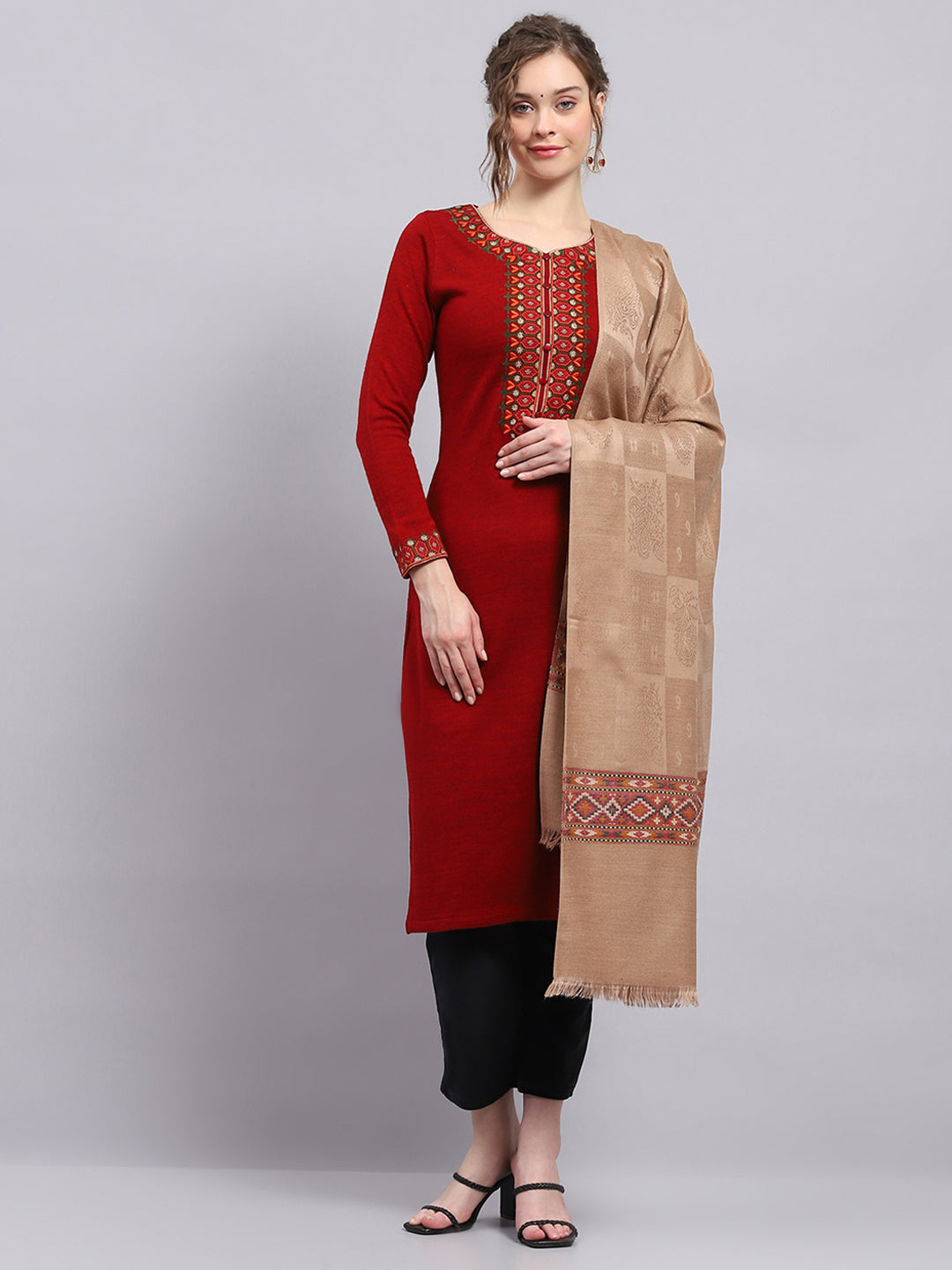 Women Beige Self Design Shawl