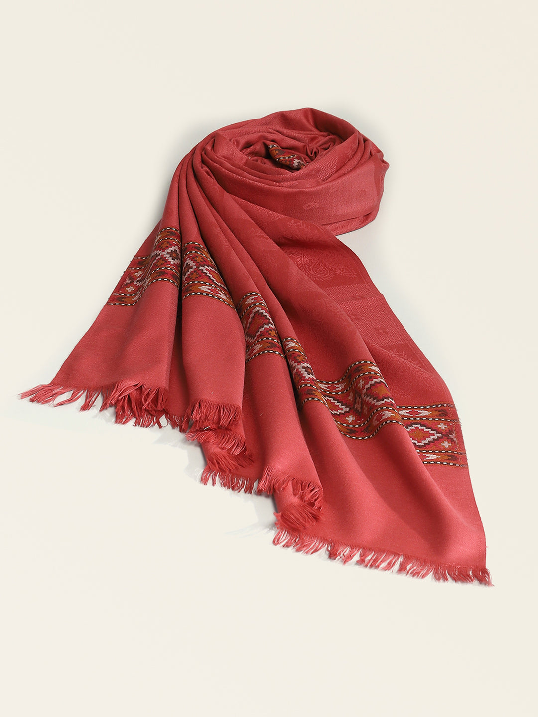 Women Red Self Design Shawl