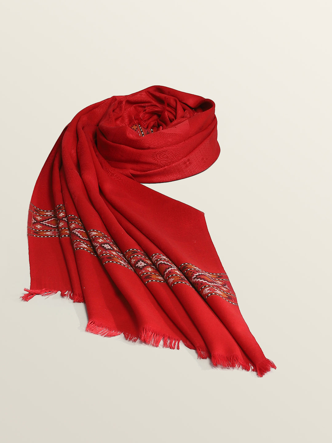 Women Red Self Design Shawl