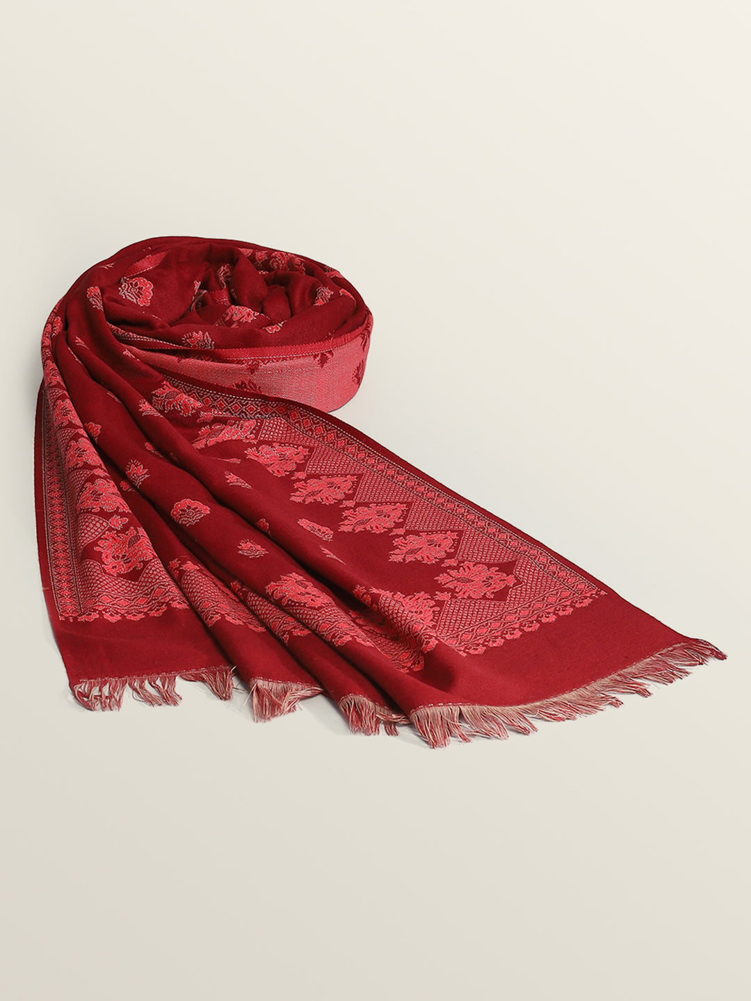 Women Maroon Self Design Shawl